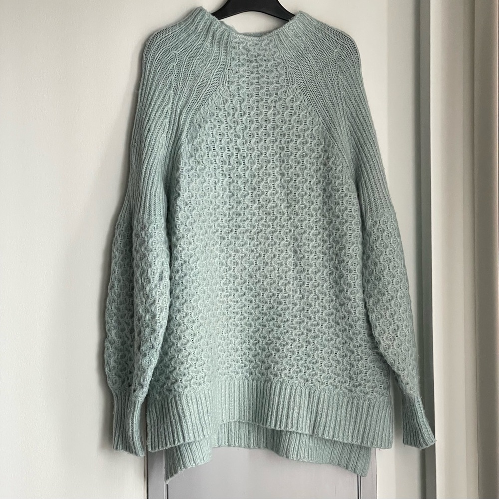 ANTHROPOLOGIE Baby Blue Mockneck Sweater with Balloon Sleeve